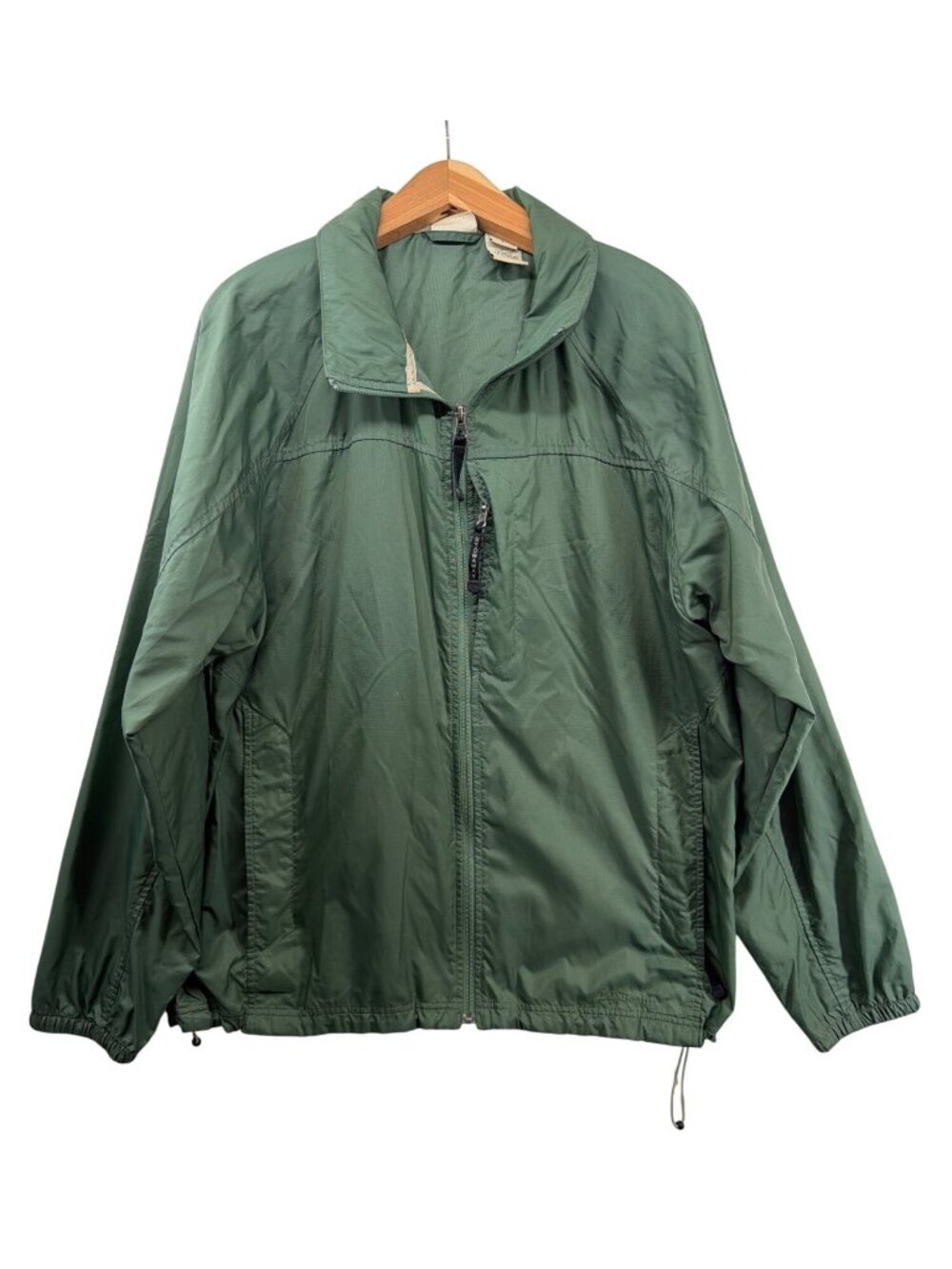 Vintage LL Bean Mens Jacket Sz L Green Hooded Stowaway Cinch-Waist Nylon Classic